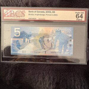 Bank of Canada 2002 $5 – BCS Choice UNC 64 – Knight-Dodge
